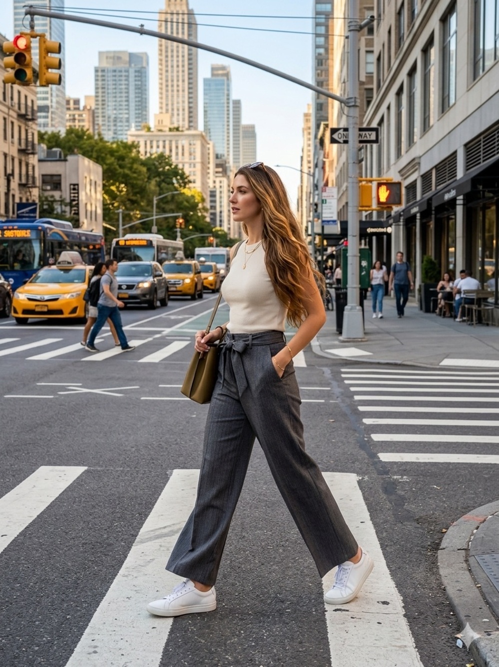 High-Waist Tie-Waist Wide-Leg Pants in Charcoal Gray
